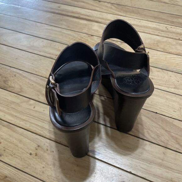 Tory Burch Genuine Leather Platform Wedge Heels Women 6 Black Boho Gold Buckle - Picture 16 of 16